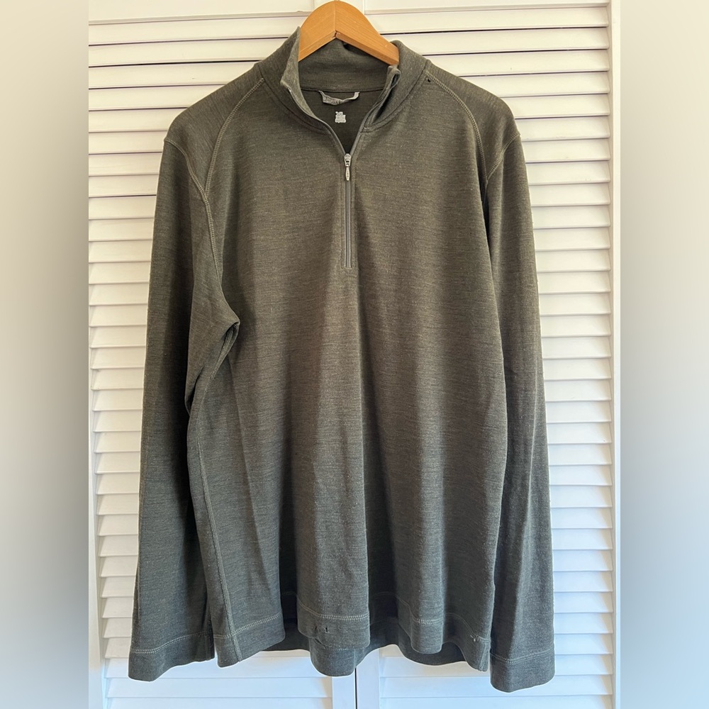 Smartwool Pullover Sweater Green Merino Wool 1/4 Zip Baselayer